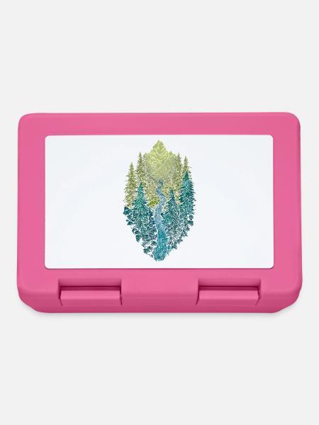 Berglandschaft mit Wald und Fluss – Naturdesign - Brotdose - Pink