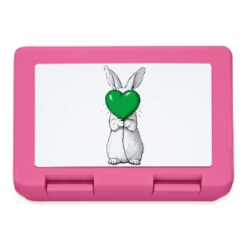 Cute rabbit illustration holding a green heart  - Lunchbox - pink - Front