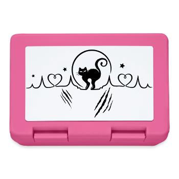 Heartbeat with cat, full moon and stars. - Lunchbox - pink - Front