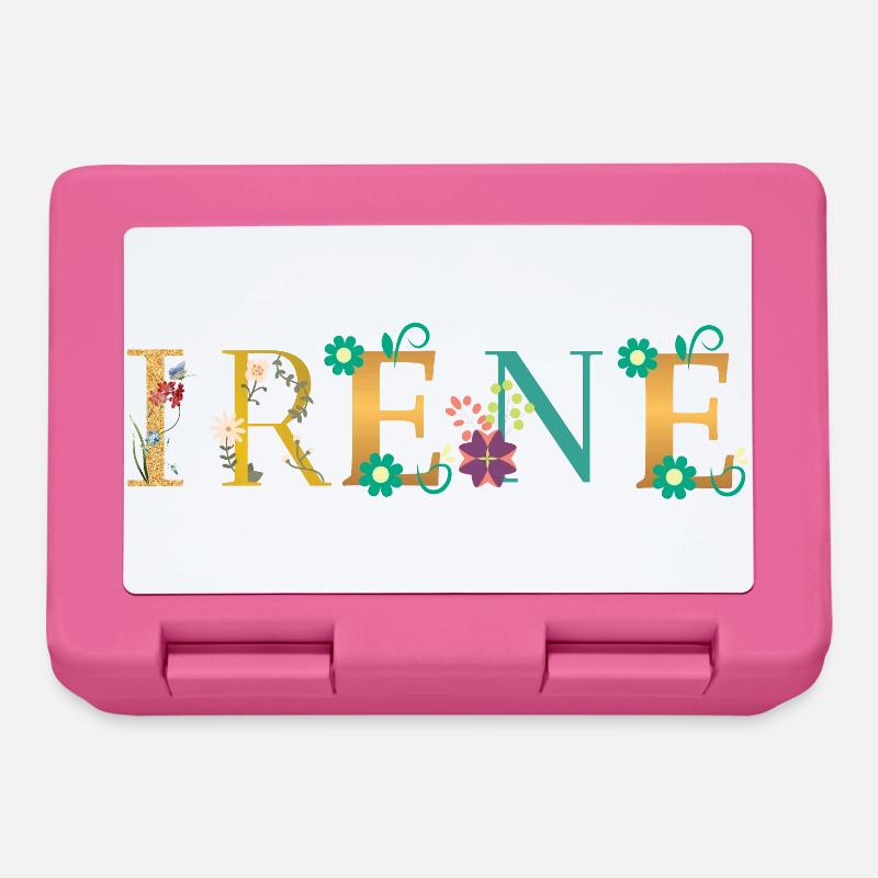 Nom IRENE Orné de fleurs - Boîte à goûter - rose