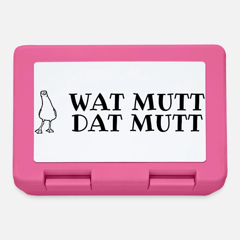Plattdeutscher Spruch mit Möwe Wat mutt, dat mutt - Brotdose - Pink