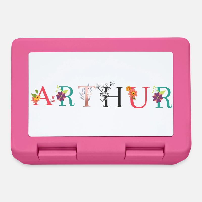 Art du nom ARTHUR avec fleurs brodées - Boîte à goûter - rose