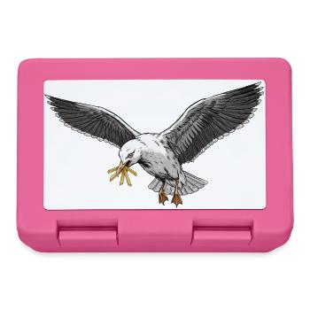 Mouette drôle qui vole des frites sur la plage - Boîte à goûter - rose - Devant