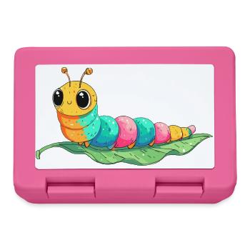 Colorful cartoon caterpillar on leaf - Lunchbox - pink - Front