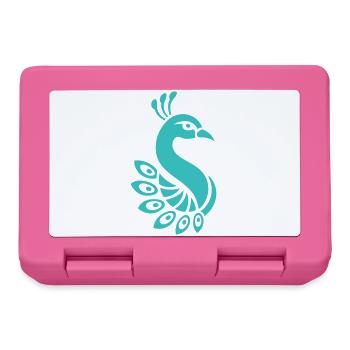 Minimalistischer türkisfarbener stilisierter Pfau - Brotdose - Pink - Vorne