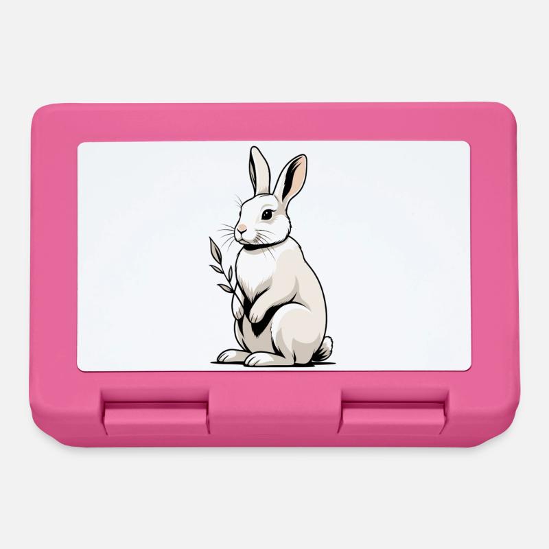 Weißer Hase mit Blattpflanze - Brotdose - Pink
