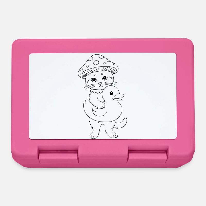 Mushroom Cat with Duck - Lunchbox - pink