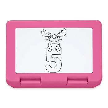 Niedlicher Elch mit Zahl 5 Cartoon Illustration - Brotdose - Pink - Vorne