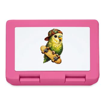 Cool Skatebird – Parrot with Cap & Skateboard - Lunchbox - pink - Front