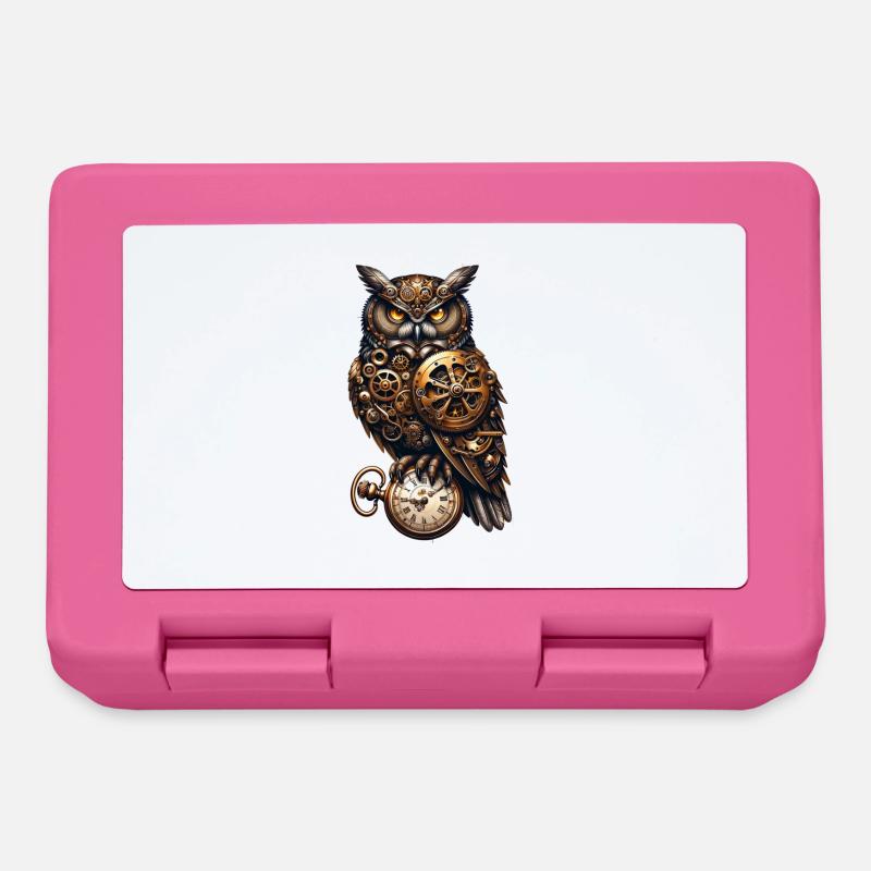Clockwork Sentinel: Steampunk-Eule mit Getriebe - Brotdose - Pink