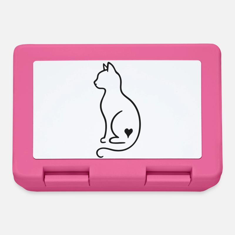 Minimalistische Katze Line Art – Schwarz Design - Brotdose - Pink