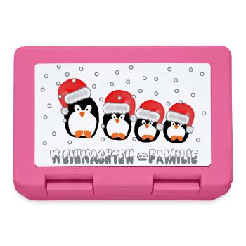 Weihnachten = Familie / X Mas / Pinguine / Schnee - Brotdose - Pink - Vorne