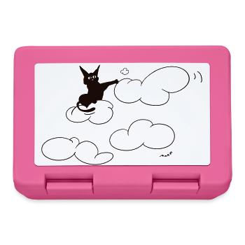 Un mignon chat noir qui taquine un nuage duveteux. Comique. - Boîte à goûter - rose - Devant