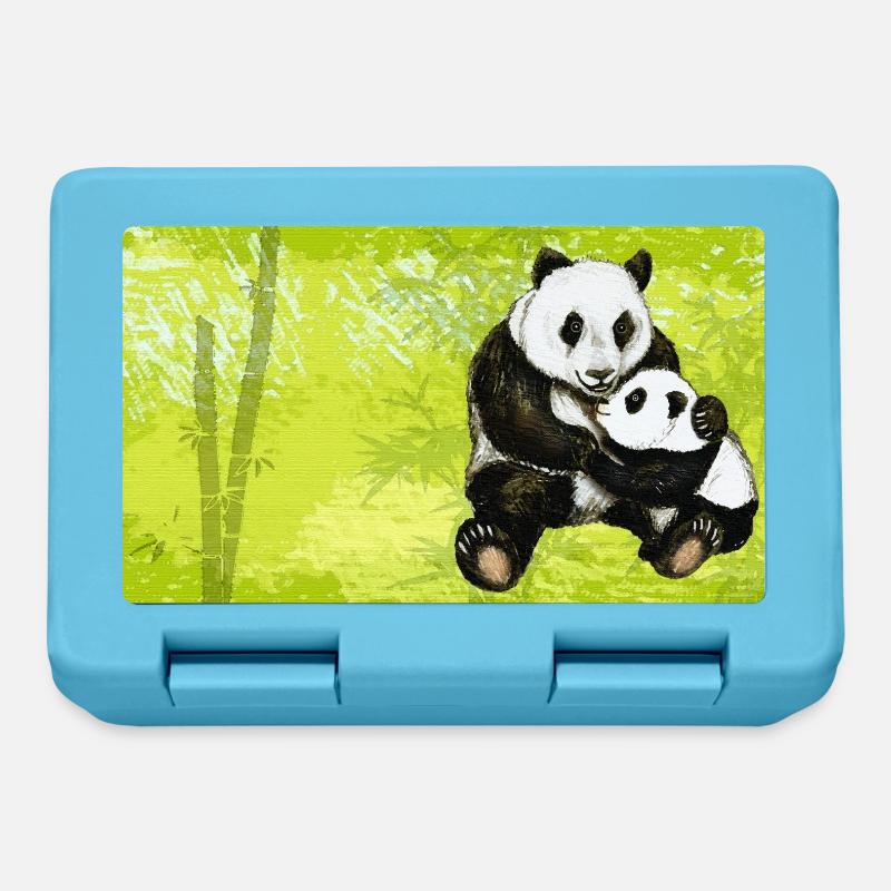 Maman Panda Ours avec Bébé Panda - Boîte à goûter - bleu saphir