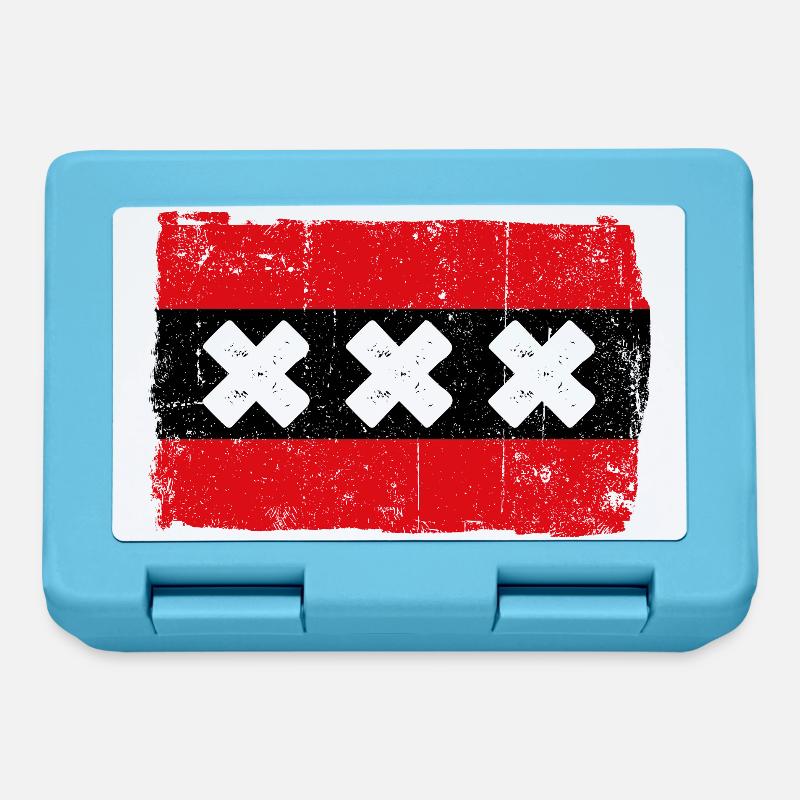 Drapeau à rayures rouges avec X blanc - Boîte à goûter - bleu saphir