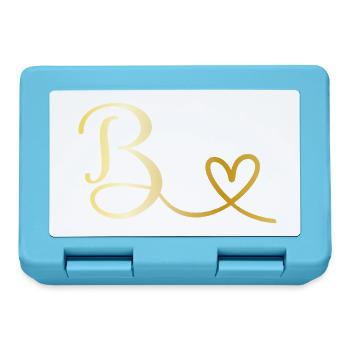 B goldenes Monogramm mit Herz - Brotdose - Saphirblau - Vorne