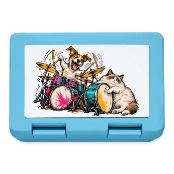 Ragdoll und Jack Russell spielen Schlagzeug – Musi - Brotdose - Saphirblau - Vorne