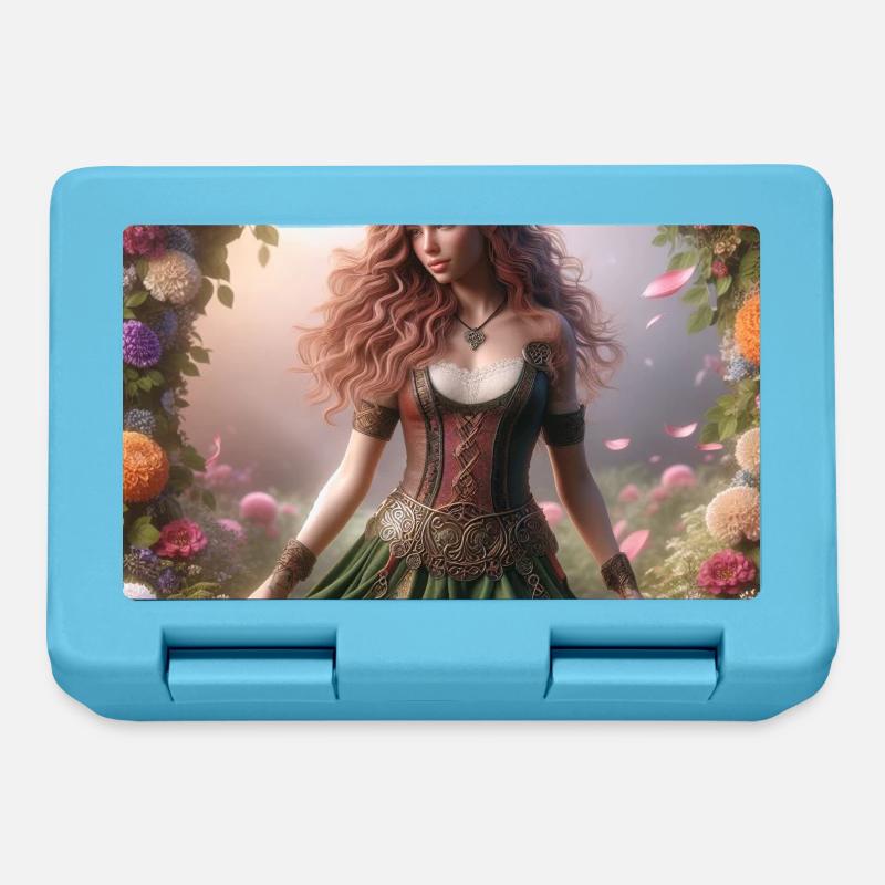 Femme celtique dans une arche de fleurs - Boîte à goûter - bleu saphir
