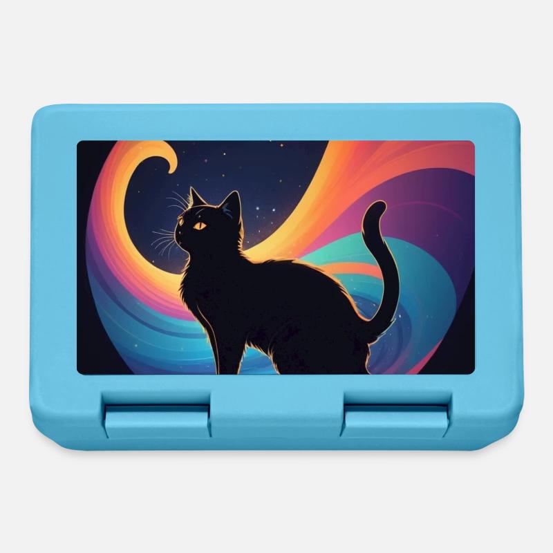 Schwarze Katze vor Regenbogenfarben - Brotdose - Saphirblau