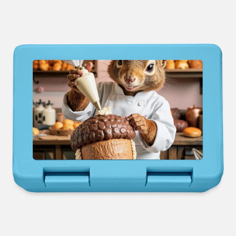 Chef écureuil humanoïde avec gâteau au chocolat - Boîte à goûter - bleu saphir