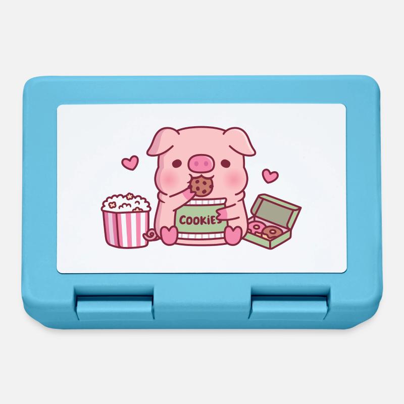 Mignon cochon grignotant des biscuits - Boîte à goûter - bleu saphir