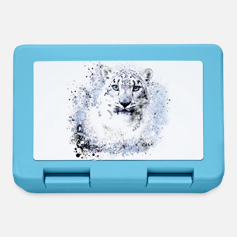 léopard de neige,chat,léopard,léopard,blanc,chat sauvage - Boîte à goûter - bleu saphir