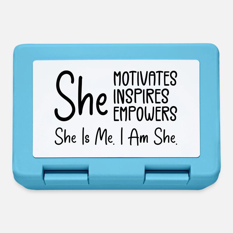She Motivates Inspires Empowers, She is me. I am - Boîte à goûter - bleu saphir
