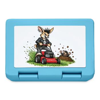 Hase auf Rasenmäher – witziges Waldduo - Brotdose - Saphirblau - Vorne