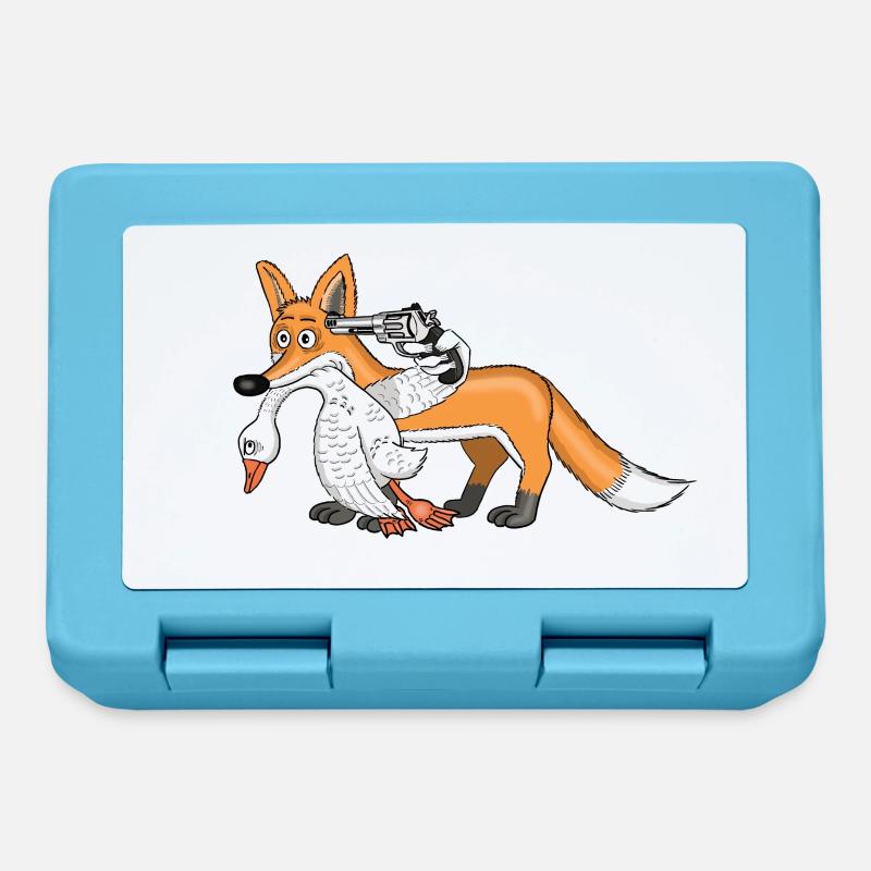 Fuchs mit Gans - Brotdose - Saphirblau