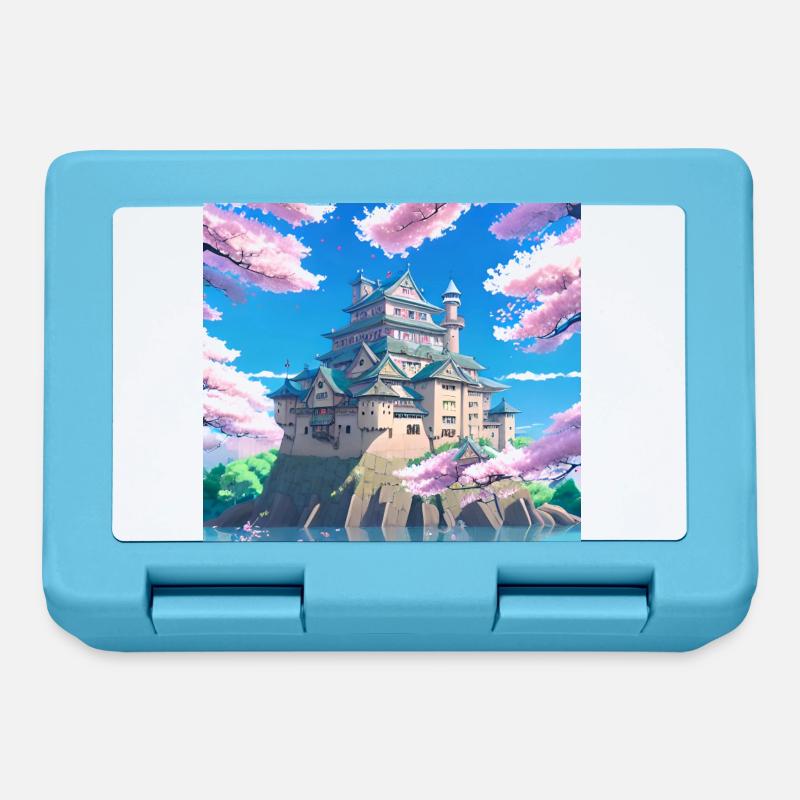 Japanese Castle surrounded by Cherry Blossom Trees - Lunchbox - sapphire blue