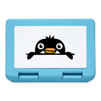 Little penguin peeking sweetly from behind wall child - Lunchbox - sapphire blue - Front