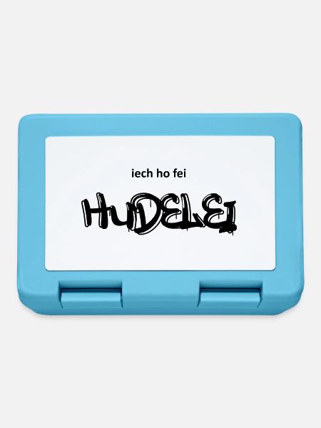 iech ho fei Hudelei - schwarz - Brotdose - Saphirblau