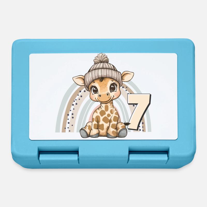 7th Birthday Giraffe Rainbow Cute Cute - Lunchbox - sapphire blue