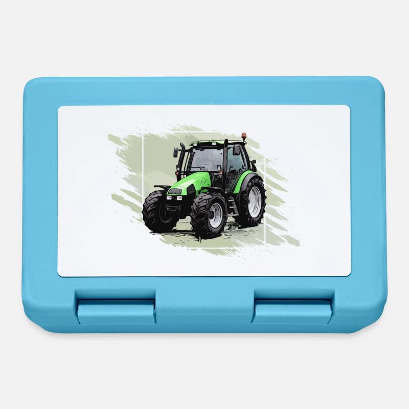 Petit tracteur vert - Boîte à goûter - bleu saphir