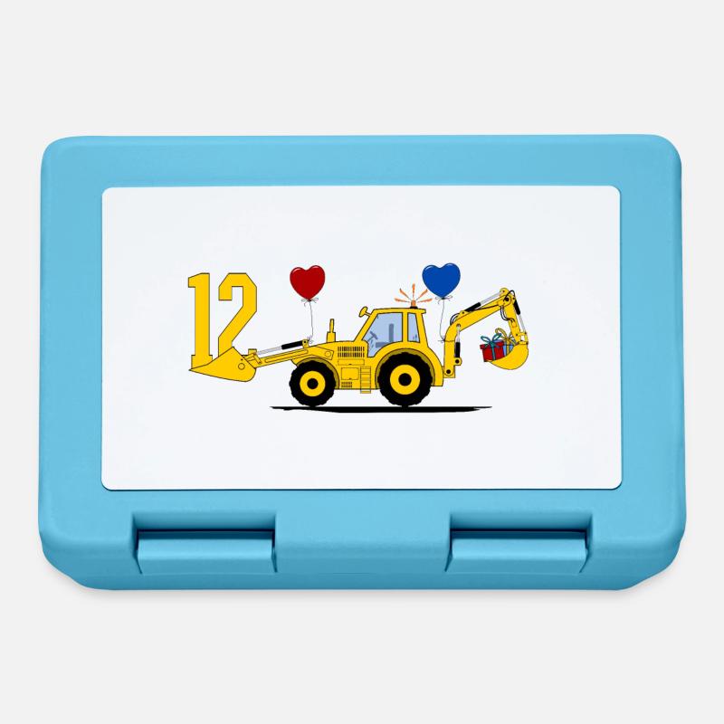 12. Geburtstag Bagger Traktor - Brotdose - Saphirblau