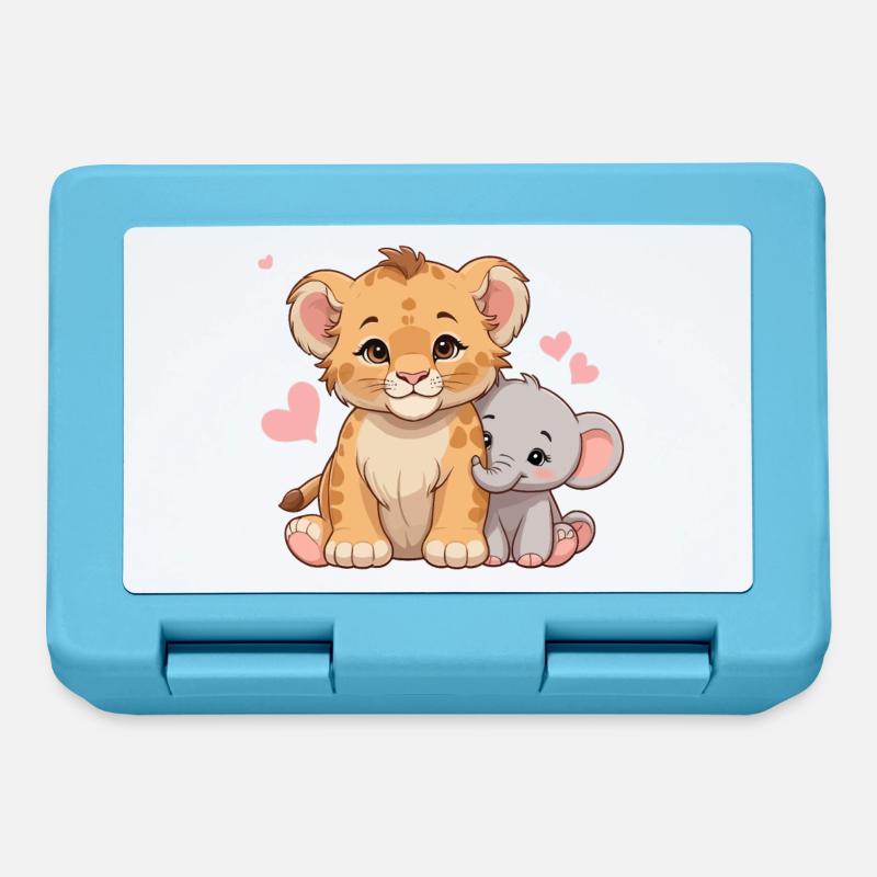 Bébé lion et bébé éléphant – Motif de l’amitié douce - Boîte à goûter - bleu saphir