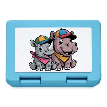 Bébé Rhinocéros et Hippopotame Drôles – Duo d’animaux mignons - Boîte à goûter - bleu saphir - Devant