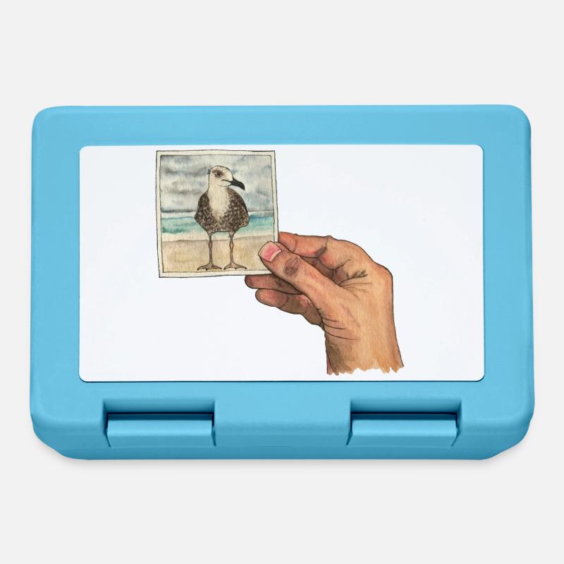 Main avec photo d'une mouette - Boîte à goûter - bleu saphir