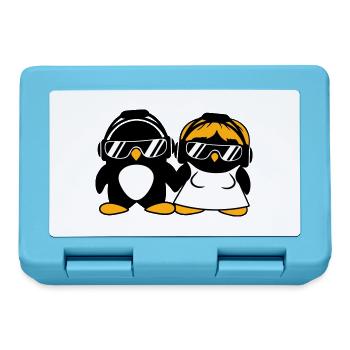 Zwei Pinguine DJ Paar Kopfhörer Sonnenbrille Team - Brotdose - Saphirblau - Vorne
