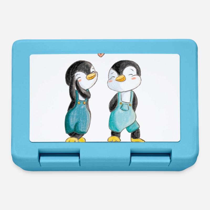 Pingouins amoureux - Boîte à goûter - bleu saphir