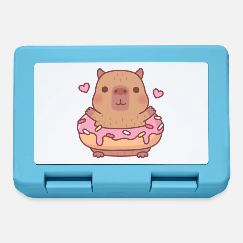 Cute Capybara With Donut - Lunchbox - sapphire blue