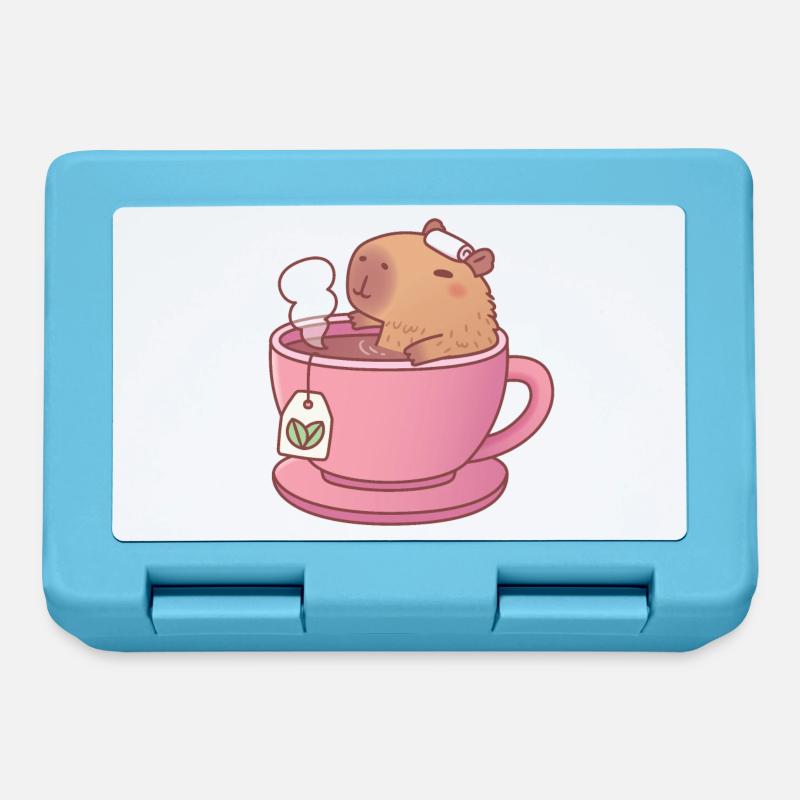 Cute Capybara Relaxing With Tea - Lunchbox - sapphire blue