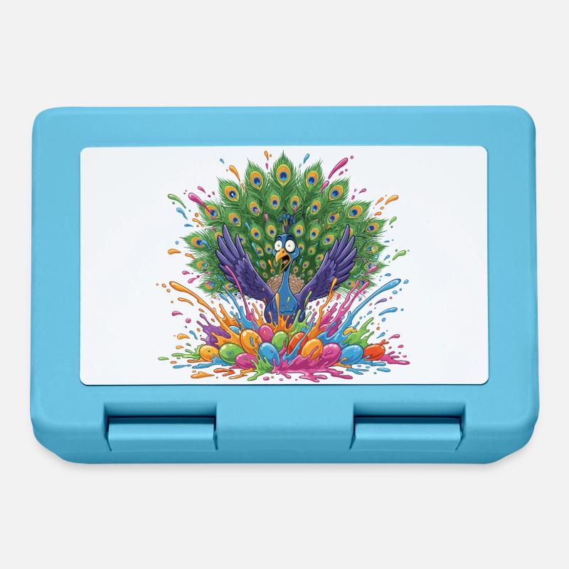 Peacock with Paint Slingshot Panorama - Lunchbox - sapphire blue