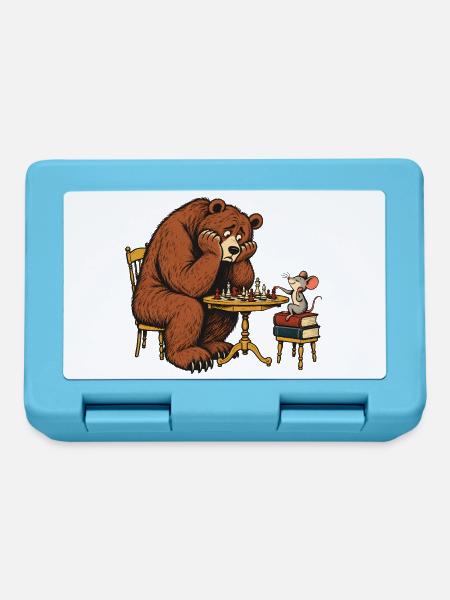 Bär & Maus beim Schach – Lustiges Schachmotiv - Brotdose - Saphirblau