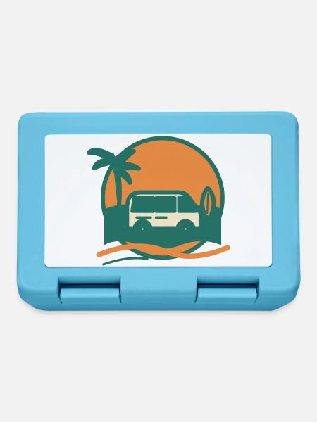Sonnenuntergang Surfbus am Strand - Brotdose - Saphirblau