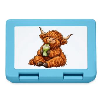 Highland Cattle mit Matcha Latte – Kuhmotiv - Brotdose - Saphirblau - Vorne