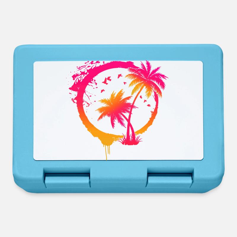Colorful beach summer palm trees in a circle - Lunchbox - sapphire blue