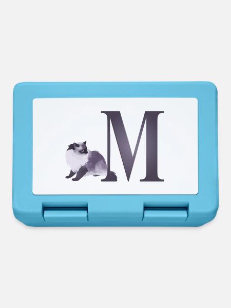 Buchstabe M mit neugieriger Katze - Brotdose - Saphirblau