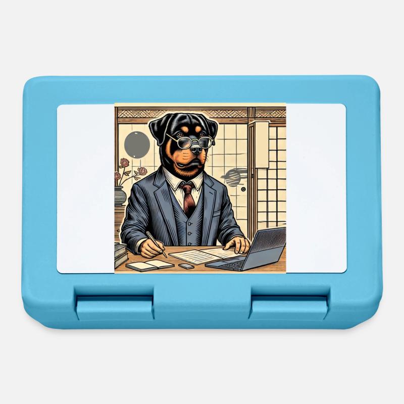 Rottweiler au bureau - Ukiyo-e Style - Boîte à goûter - bleu saphir