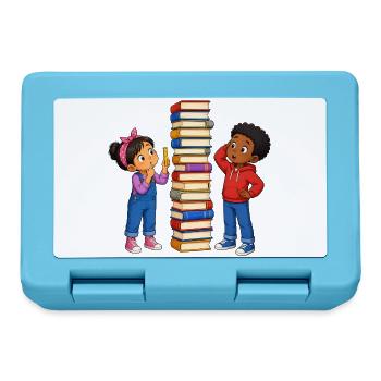 Kinder Bücherstapel Messen Lustiges Lernmotiv - Brotdose - Saphirblau - Vorne